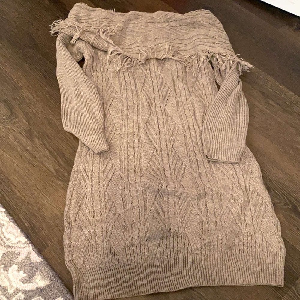 NY&company off the shoulder fringed cable knit tunic sweater dress